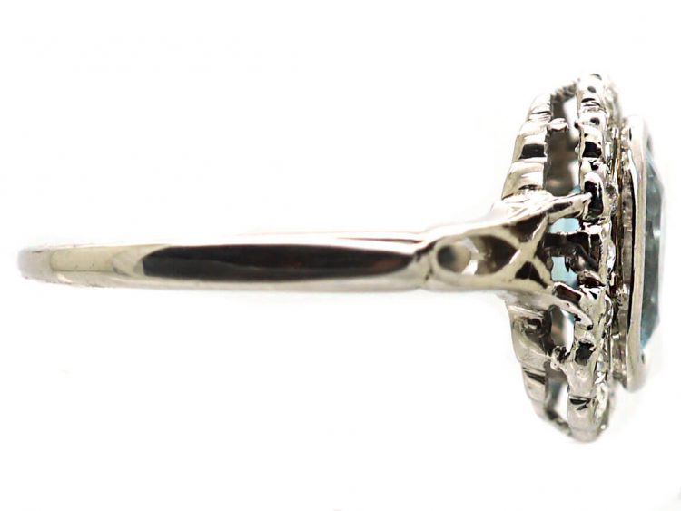 Edwardian 18ct Gold & Platinum Aquamarine & Diamond Cluster Ring