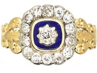 Georgian 15ct Gold Blue & White Enamel Ring set with Diamonds