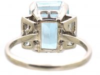 Platinum Large Aquamarine & Diamond Baguette Ring