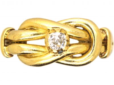 Edwardian 18ct Gold Lover's Knot Ring set with a Diamond