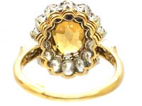 Early 20th Century 18ct Gold & Platinum, French Import Zircon & Diamond Cluster Ring with Diamond Set Shoulders