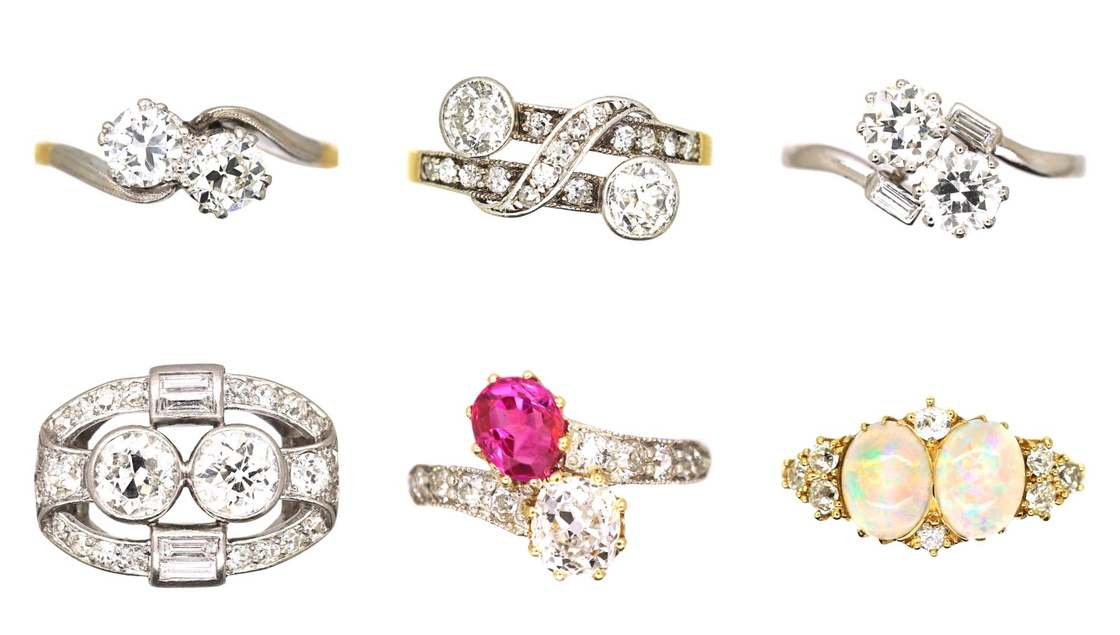 Antique two-stone and crossover rings from our collection