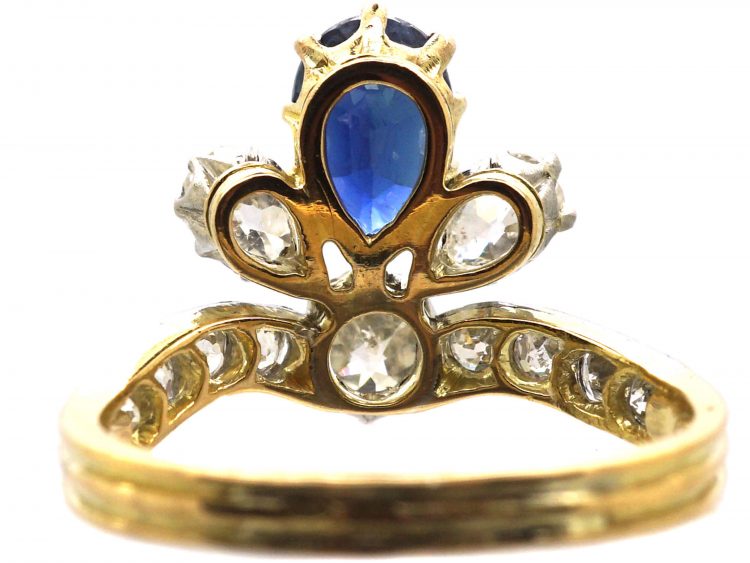 Early 20th Century French Import 18ct Gold & Platinum, Tiara Ring set with a Sapphire & Diamonds