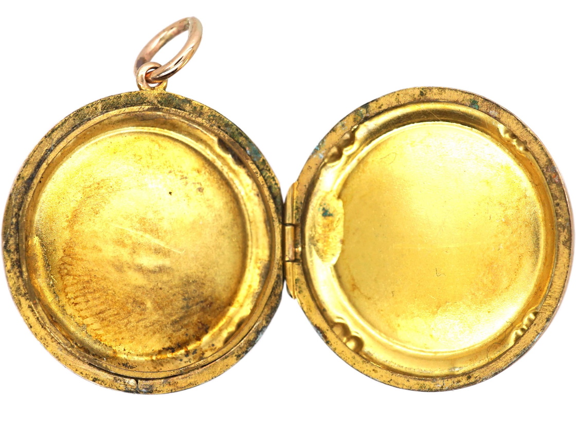 Edwardian 9ct Back & Front Round Locket with Swallow & Roses Motif ...