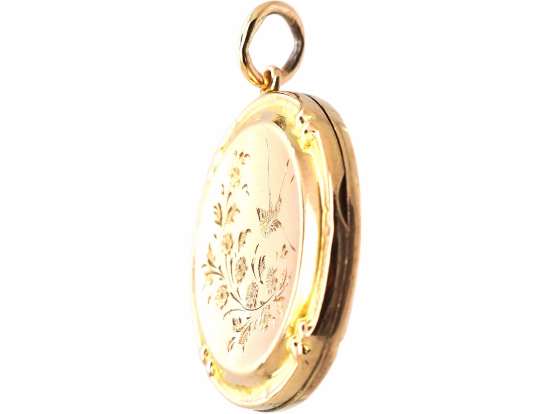 Edwardian 9ct Back & Front Round Locket with Swallow & Roses Motif ...