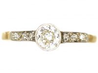 Edwardian 18ct Gold & Platinum, Diamond Solitaire Ring with Diamond Set Shoulders