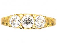 Victorian 18ct Gold, Three Stone Old Mine Cut Diamond Carved Half Hoop Ring