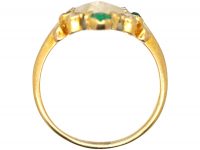 Edwardian 18ct Gold, Baroque Pearl, Emerald & Rose Diamond Ring