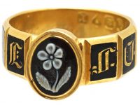 Early 19th Century 18ct Gold & Black Enamel Mourning Ring with Pansy cut in Onyx