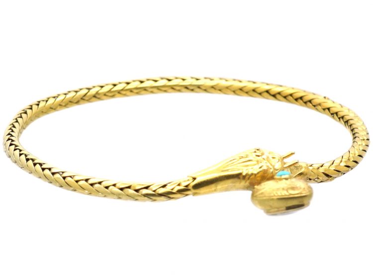 Regency 18ct Gold Snake Bracelet with Heart set with a Turquoise