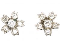 1950s 18ct White Gold Flower Earrings set with Diamonds