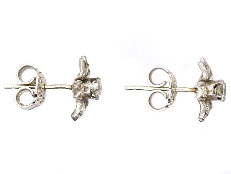 1950s 18ct White Gold Flower Earrings set with Diamonds