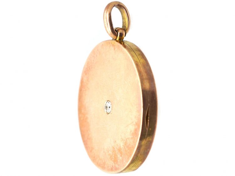 Edwardian 9ct Gold Round Locket set with a Diamond