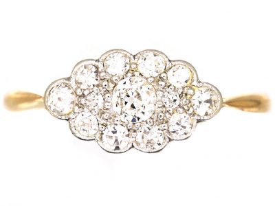 Edwardian 18ct Gold & Platinum, Oval Diamond Cluster Ring