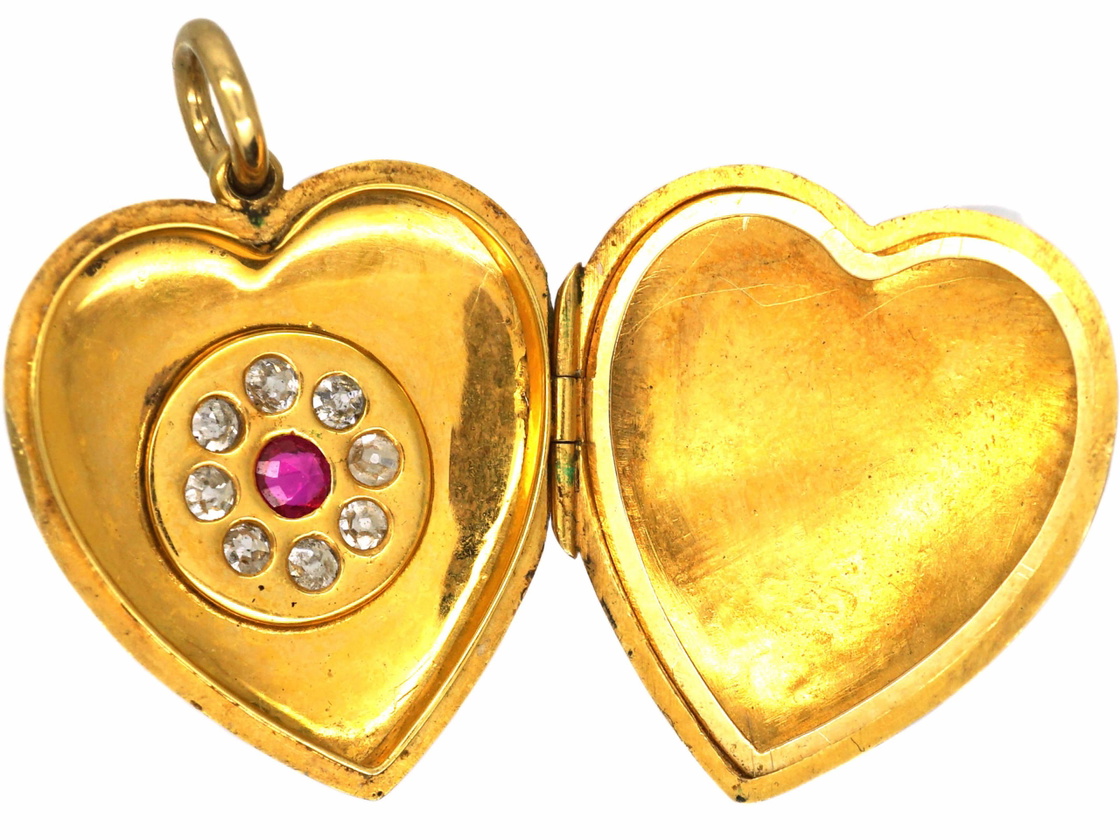Ruby Heart Locket Edwardian 18ct Heart Shaped Locket set with a Ruby & Diamonds (35Y ...