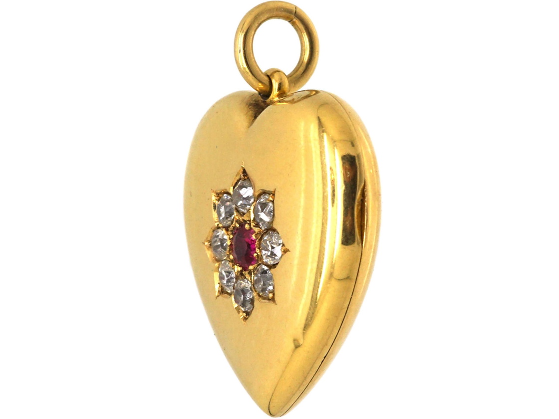 Ruby Heart Locket Edwardian 18ct Heart Shaped Locket set with a Ruby & Diamonds (35Y ...