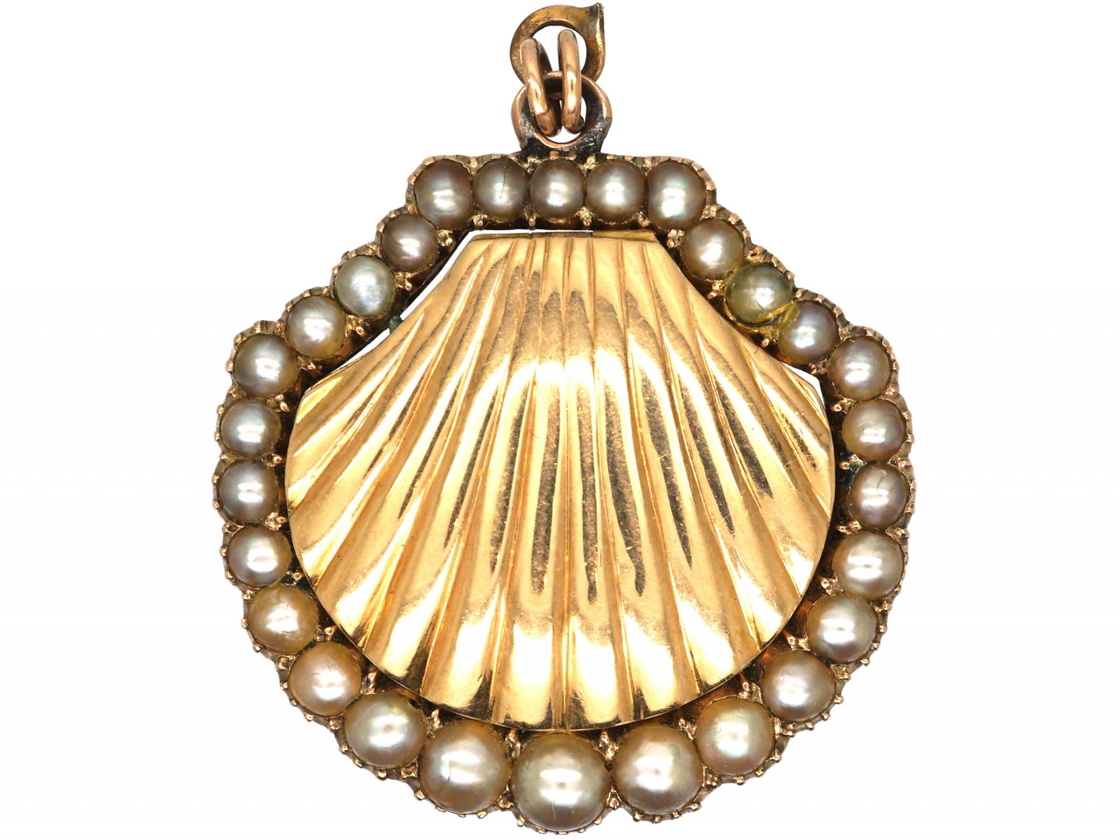 Shell Vocket Georgian 9ct Gold Shell Locket with Natural Pearl Surround (42Y) | The ...
