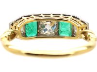 Early 20th Century 18ct Gold & Platinum, Five Stone Emerald & Diamond Ring