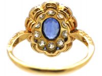 Edwardian 18ct Gold & Platinum Oval Cluster Ring set with Sapphires & Diamonds