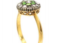 Edwardian 18ct Gold & Silver Cluster Ring set with Green Garnets & Diamonds