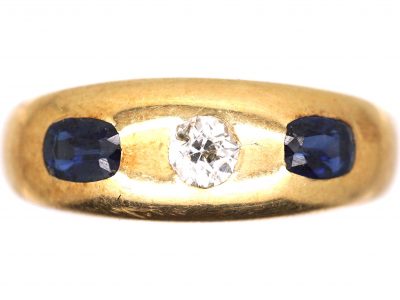 Victorian 15ct Gold Rub Over Set Sapphire & Diamond Ring