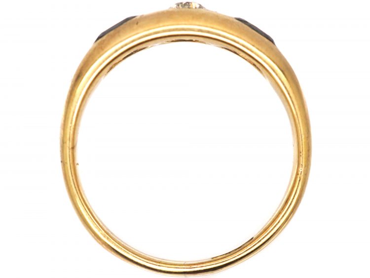 Victorian 15ct Gold Rub Over Set Sapphire & Diamond Ring