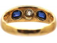 Victorian 15ct Gold Rub Over Set Sapphire & Diamond Ring