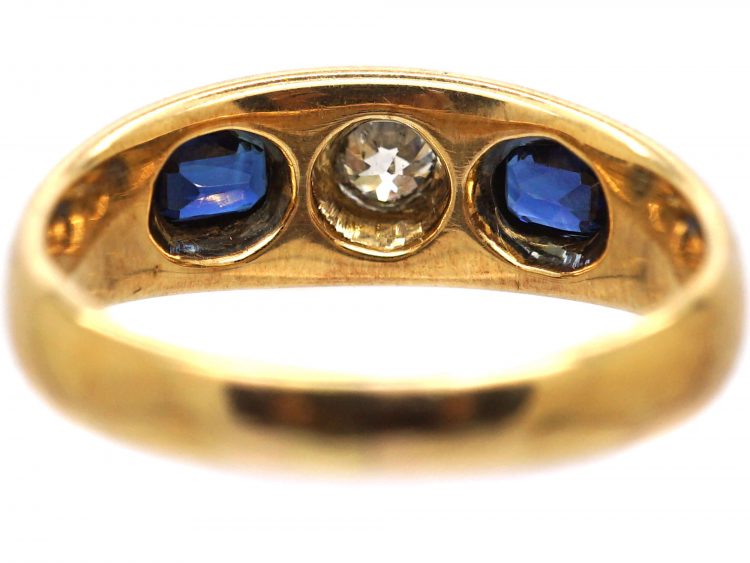 Victorian 15ct Gold Rub Over Set Sapphire & Diamond Ring