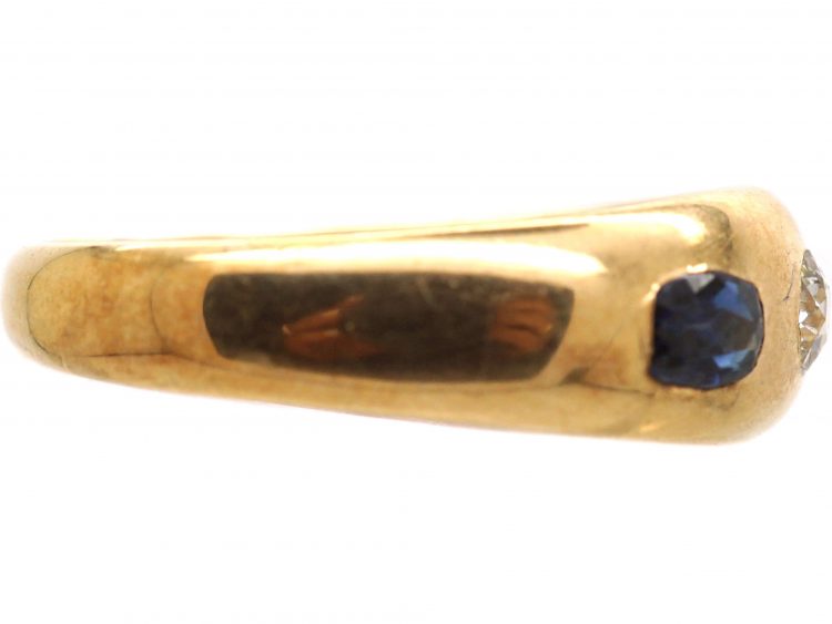 Victorian 15ct Gold Rub Over Set Sapphire & Diamond Ring