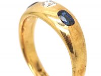 Victorian 15ct Gold Rub Over Set Sapphire & Diamond Ring