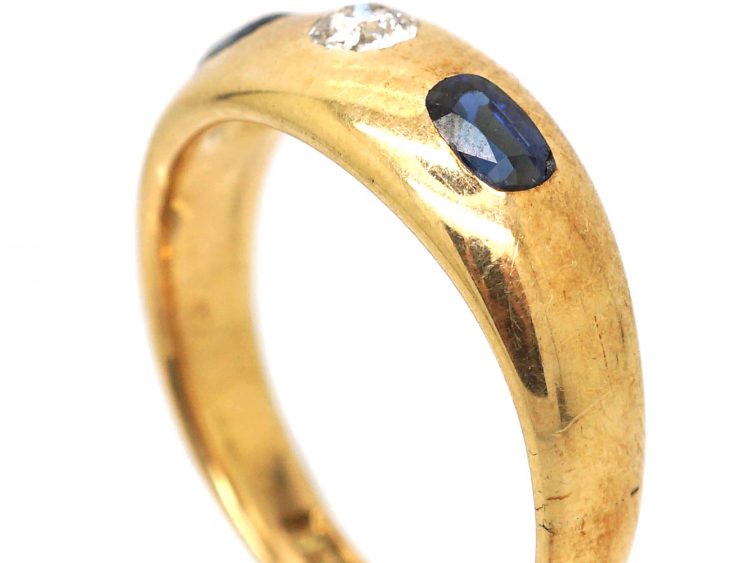 Victorian 15ct Gold Rub Over Set Sapphire & Diamond Ring