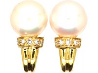 18ct Gold Cultured Pearl & Diamond Earrings