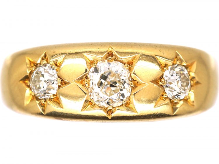 Edwardian 18ct Gold Three Stone Diamond Gypsy Ring