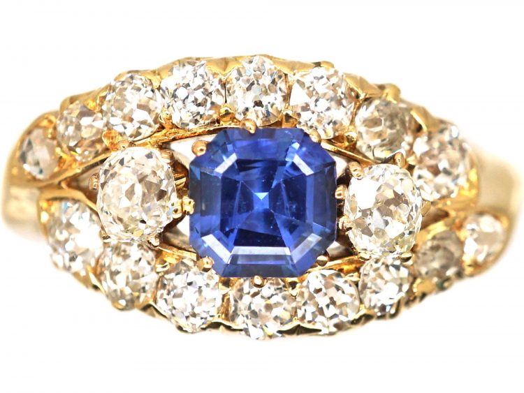 Edwardian 18ct Gold, Sapphire & Diamond Oval Eye Ring