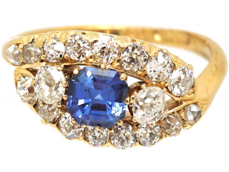Edwardian 18ct Gold, Sapphire & Diamond Oval Eye Ring