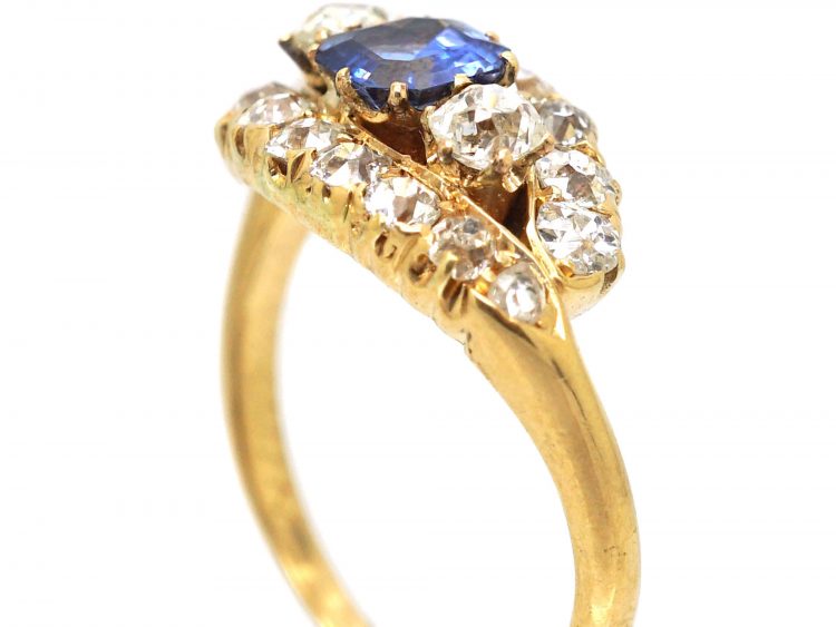 Edwardian 18ct Gold, Sapphire & Diamond Oval Eye Ring