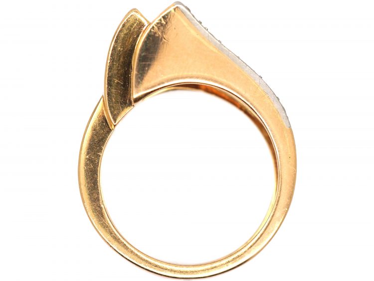 Retro 18ct Gold & Platinum Buckle Ring set with Diamonds