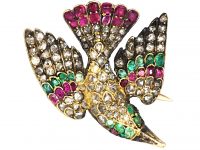 Victorian 15ct Gold St Esprit Dove Brooch set with Diamonds, Emeralds & Rubies
