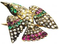 Victorian 15ct Gold St Esprit Dove Brooch set with Diamonds, Emeralds & Rubies