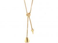 French 18ct Gold Clochette Necklace with Bell & Key Drops by Hermès