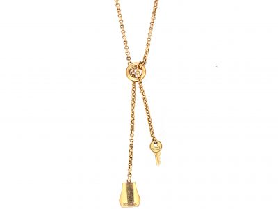 French 18ct Gold Clochette Necklace with Bell & Key Drops by Hermès