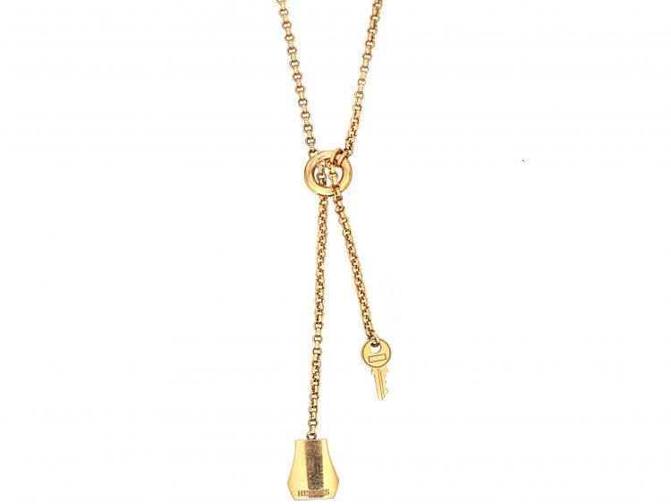 French 18ct Gold Clochette Necklace with Bell & Key Drops by Hermès
