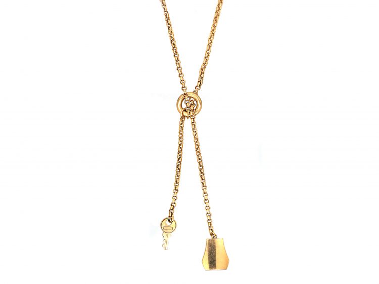 French 18ct Gold Clochette Necklace with Bell & Key Drops by Hermès