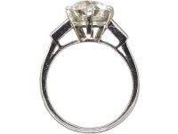 Art Deco French Platinum & Diamond Solitaire Ring with Baguette Diamond set Shoulders