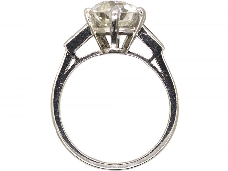 Art Deco French Platinum & Diamond Solitaire Ring with Baguette Diamond set Shoulders