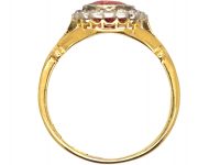 Edwardian 18ct Gold & Platinum, Pink Tourmaline & Diamond Cluster Ring