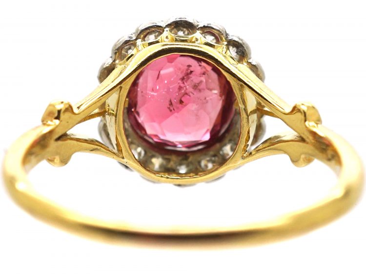 Edwardian 18ct Gold & Platinum, Pink Tourmaline & Diamond Cluster Ring