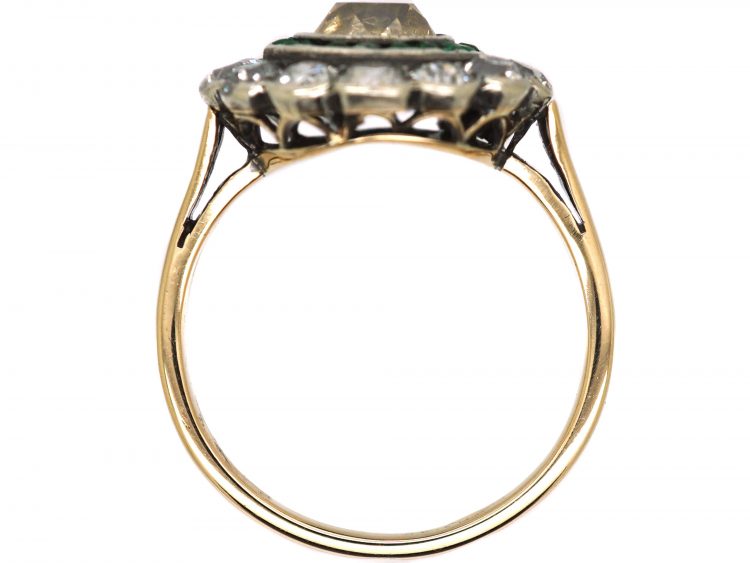 Russian Early 20th Century 14ct Gold Target Ring set with a Fancy Yellow Diamond, Emeralds & Diamonds