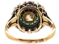Russian Early 20th Century 14ct Gold Target Ring set with a Fancy Yellow Diamond, Emeralds & Diamonds