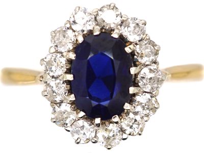 Mid Century18ct Gold, Sapphire & Diamond Oval Cluster Ring